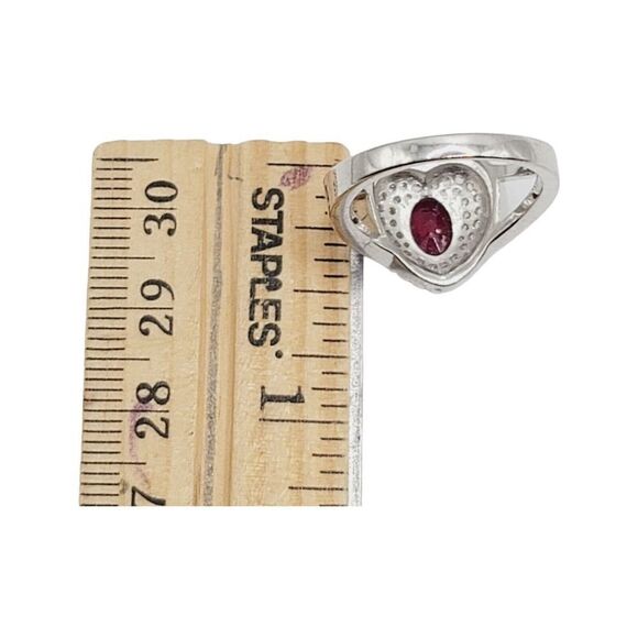 925 Sterling Silver Rhodium Plated Genuine Ruby Clear CZ Heart Shaped Ring - Picture 9 of 9